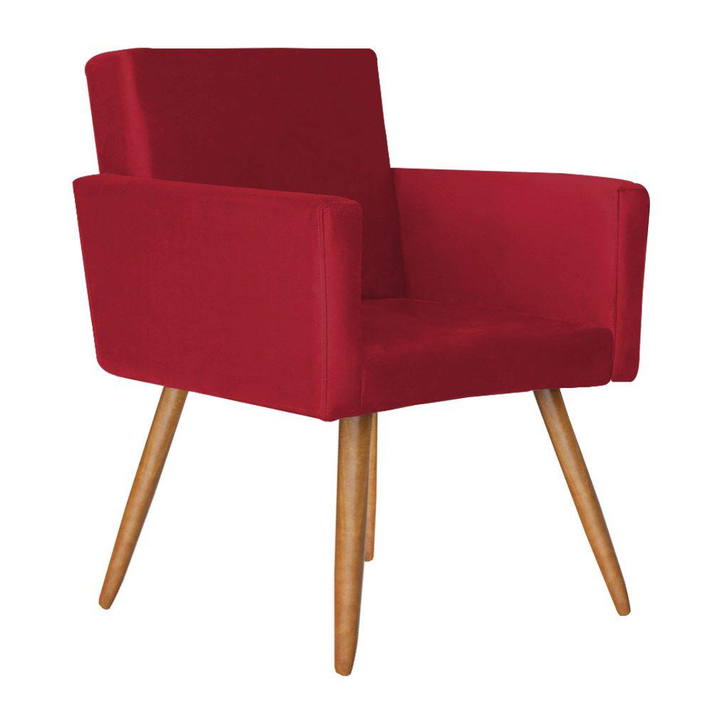 Poltrona Lisboa com Puff Decorativo Bali Suede Vermelho D'Rost