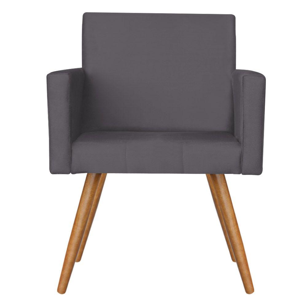 Poltrona Vitória com Puff Bali Decorativo Suede Cinza D'Rost