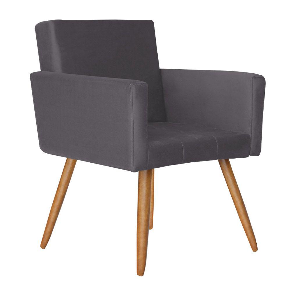 Poltrona Vitória com Puff Bali Decorativo Suede Cinza D'Rost