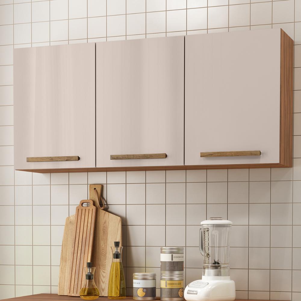 Armario Aereo Pop 120 cm com 3 Portas Freijo/Baunilha