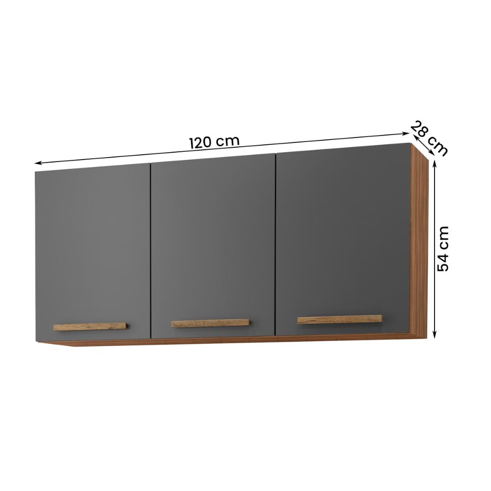 Armario Aereo Pop 120 cm com 3 Portas Freijo/Chumbo