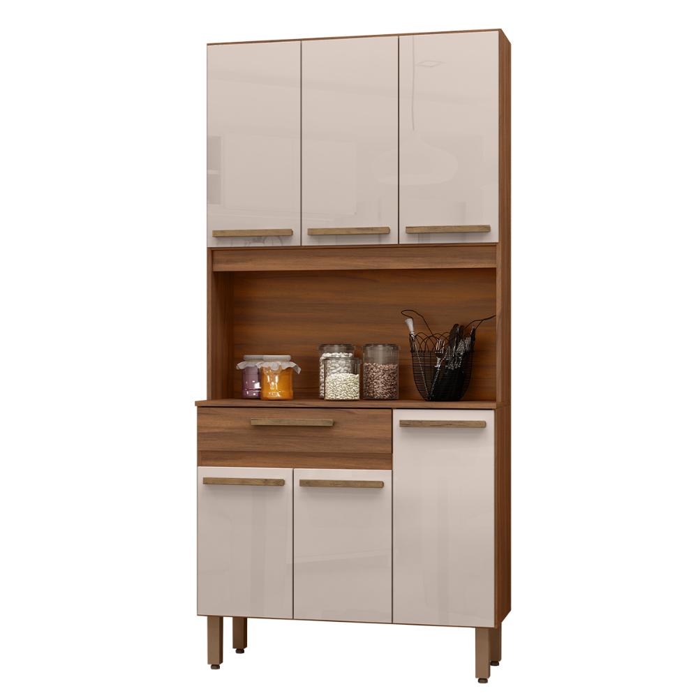 Armario de Cozinha Santiago 90 cm com 6 Portas e 1 Gaveta Freijo/Baunilha