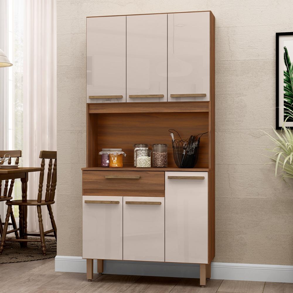 Armario de Cozinha Santiago 90 cm com 6 Portas e 1 Gaveta Freijo/Baunilha
