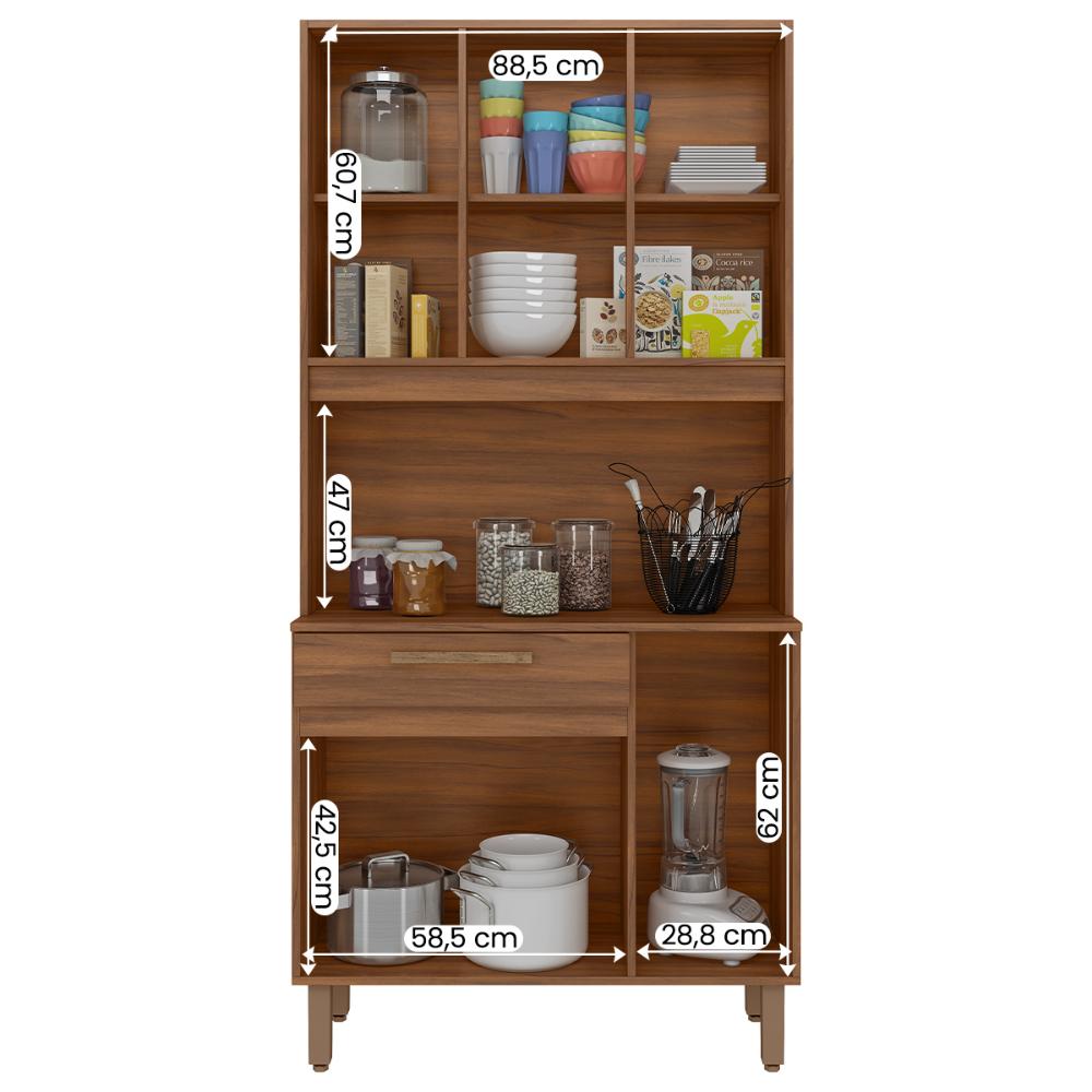 Armario de Cozinha Santiago 90 cm com 6 Portas e 1 Gaveta Freijo/Baunilha