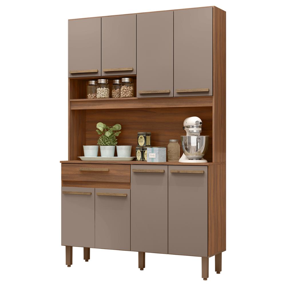 Armario de Cozinha Valparaiso 120 cm com 8 Portas e 1 Gaveta Freijo/Moka