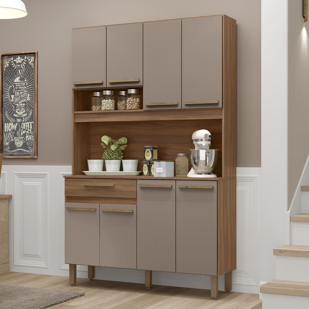 Armario de Cozinha Valparaiso 120 cm com 8 Portas e 1 Gaveta Freijo/Moka