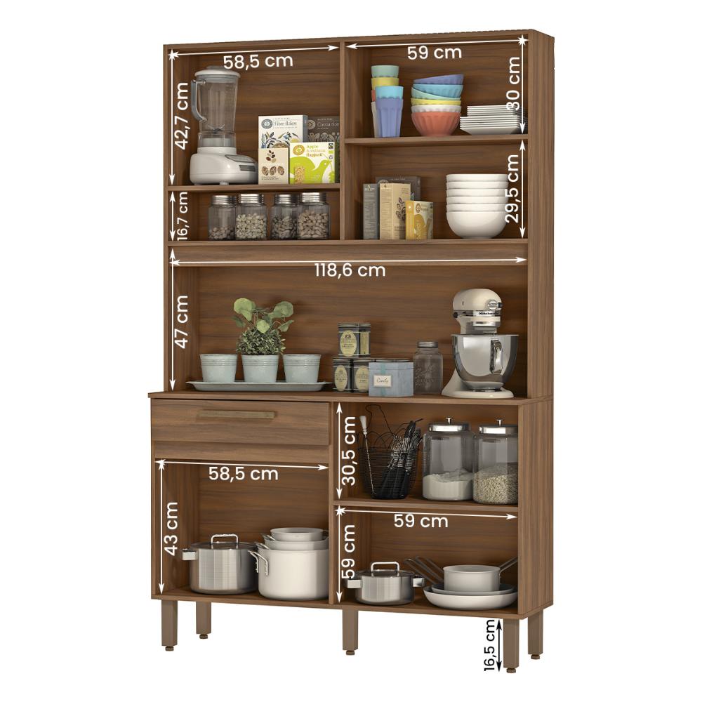 Armario de Cozinha Valparaiso 120 cm com 8 Portas e 1 Gaveta Freijo/Moka