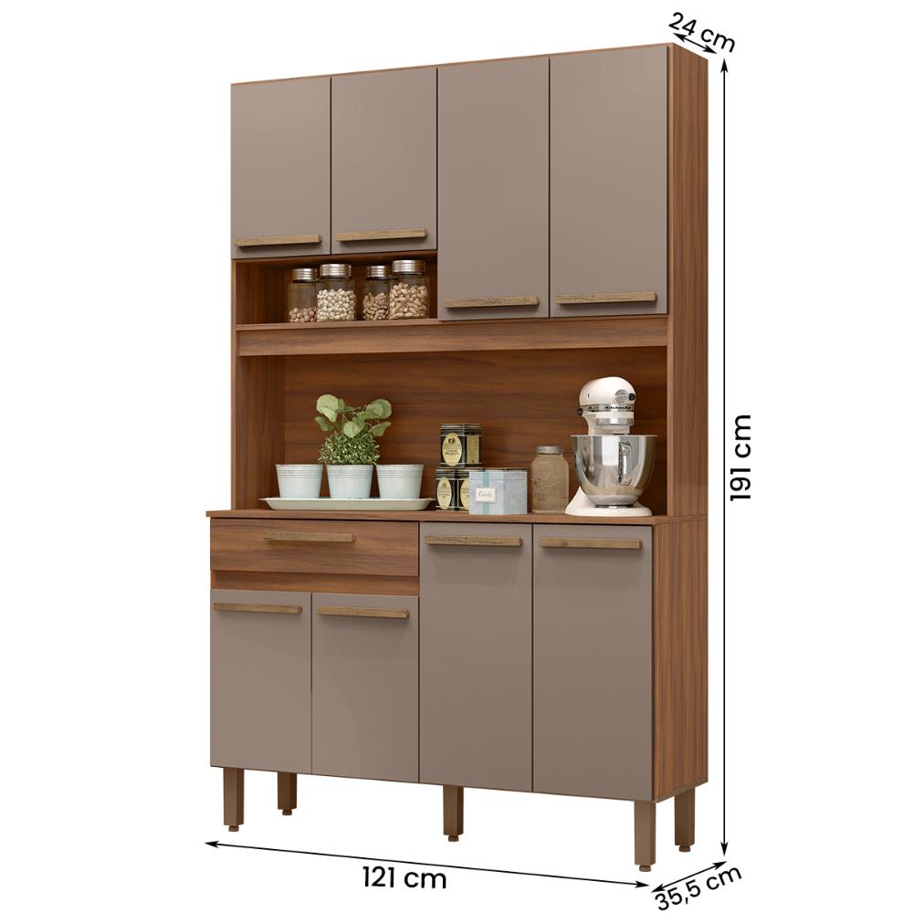 Armario de Cozinha Valparaiso 120 cm com 8 Portas e 1 Gaveta Freijo/Moka