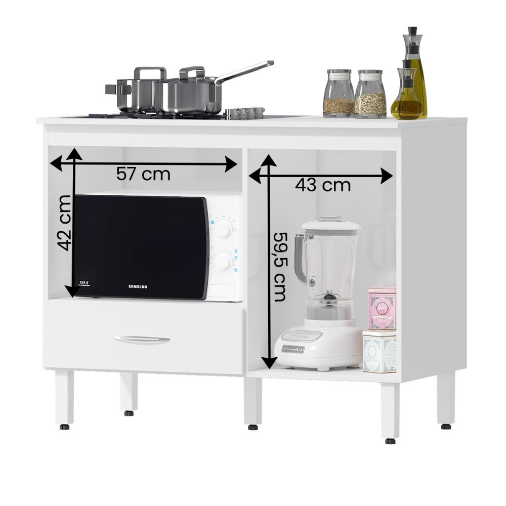 Balcão Cozinha Cooktop Blane 105cm com 1 Porta e 1 Gaveta Branco