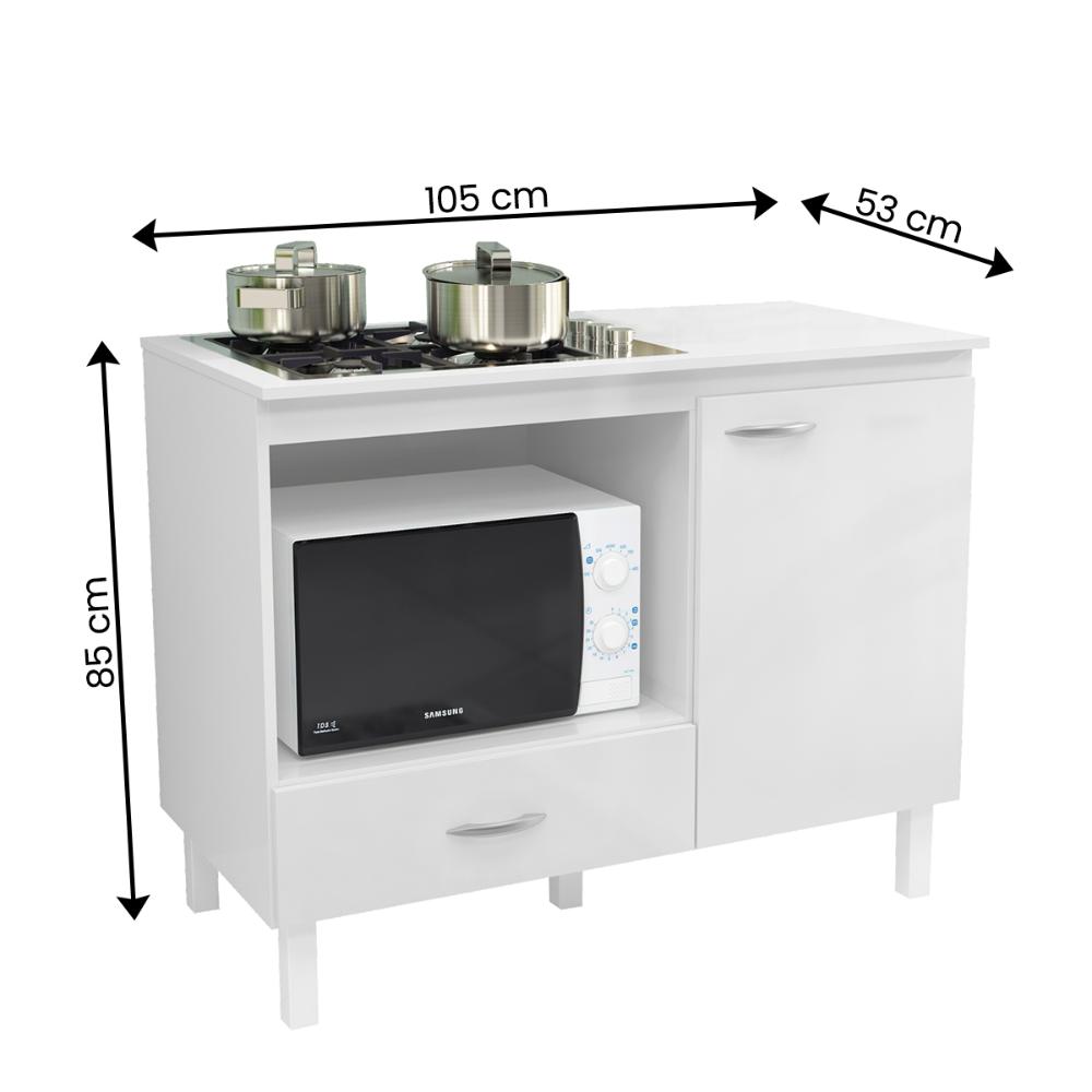 Balcão Cozinha Cooktop Blane 105cm com 1 Porta e 1 Gaveta Branco