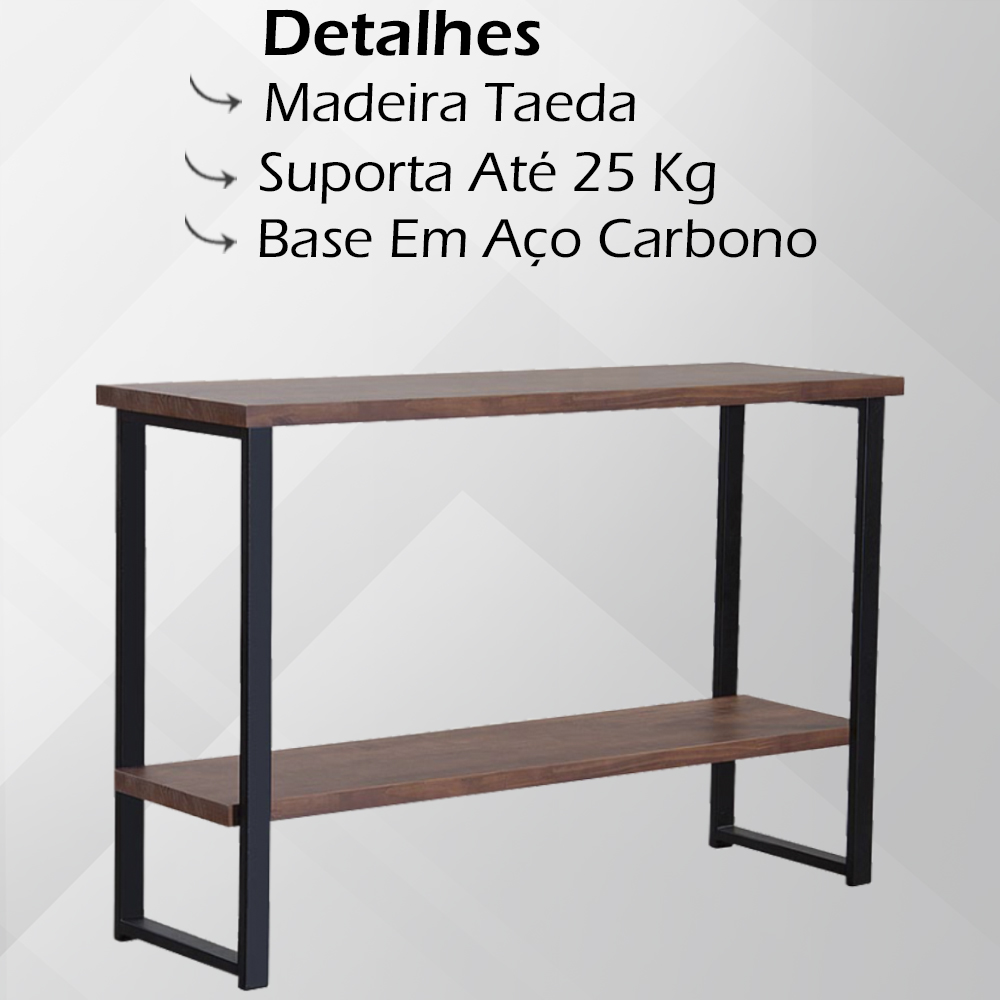 Aparador Para Sala Aço Preto 120 cm I10 Madeira Taeda Castanho Dmobiliario