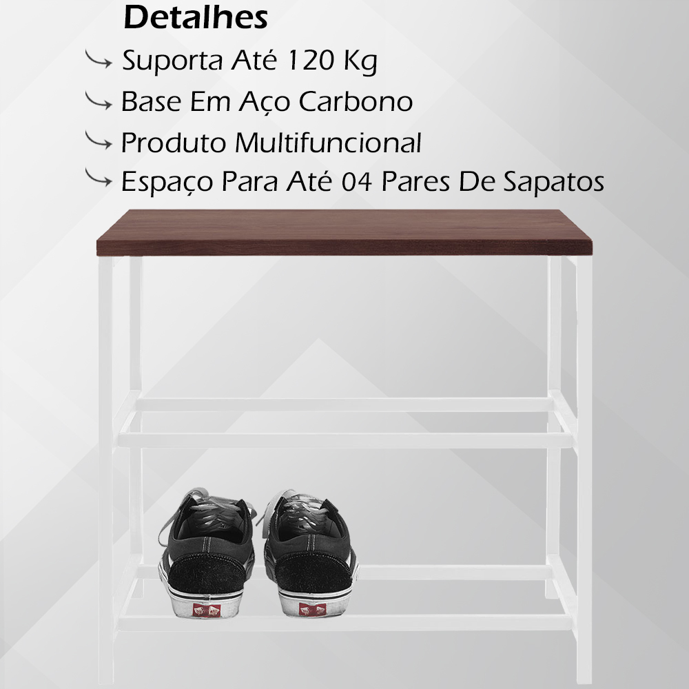 Banco Sapateira Industrial Em Aço Branco F84 Pinus Castanho Dmobiliario