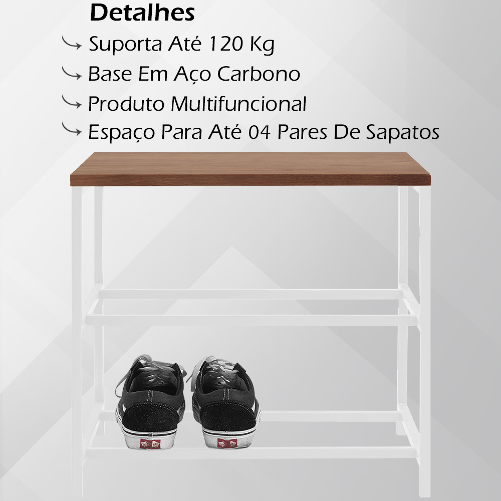 Banco Sapateira Industrial Em Aço Branco F84 Pinus Mell Dmobiliario