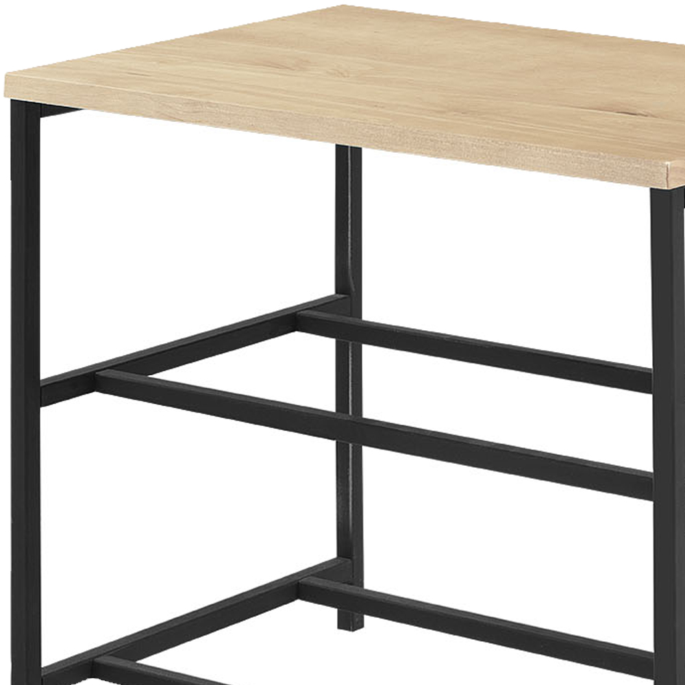 Banco Sapateira Industrial Em Aço Preto F84 Pinus Natural Dmobiliario
