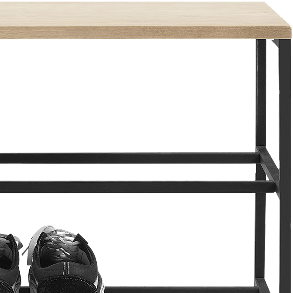 Banco Sapateira Industrial Em Aço Preto F84 Pinus Natural Dmobiliario