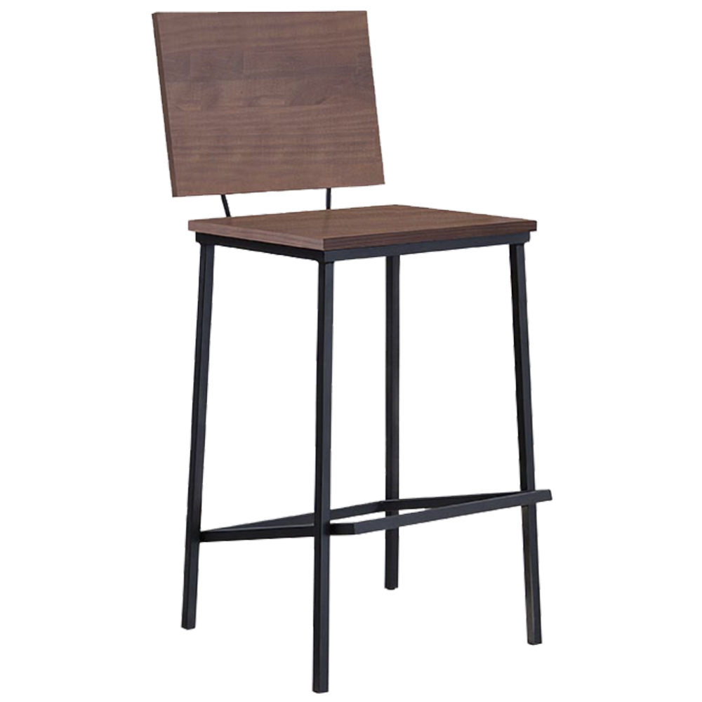 Banqueta Alta Base Aço Preto I01 Madeira Taeda Castanho Dmobiliario