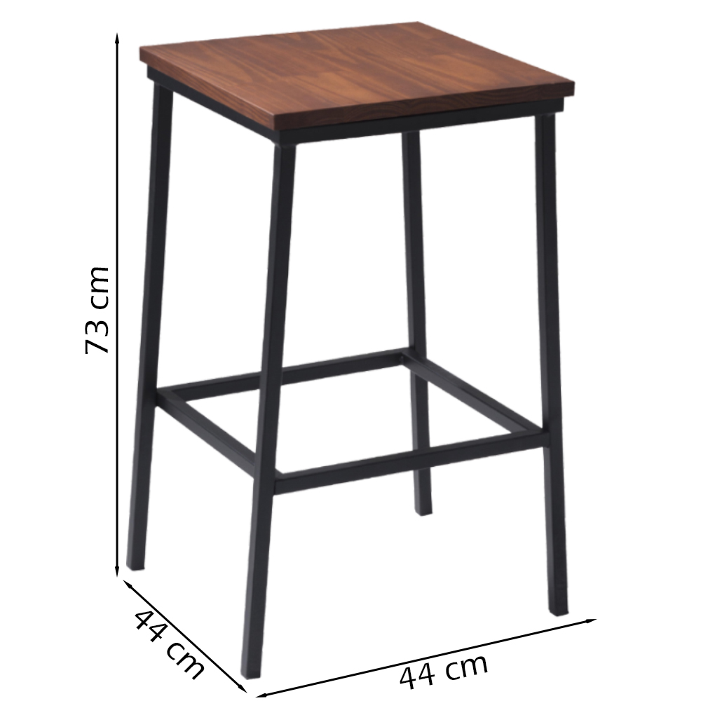 Banqueta Alta Base Aço Preto I02 Madeira Taeda Castanho Dmobiliario