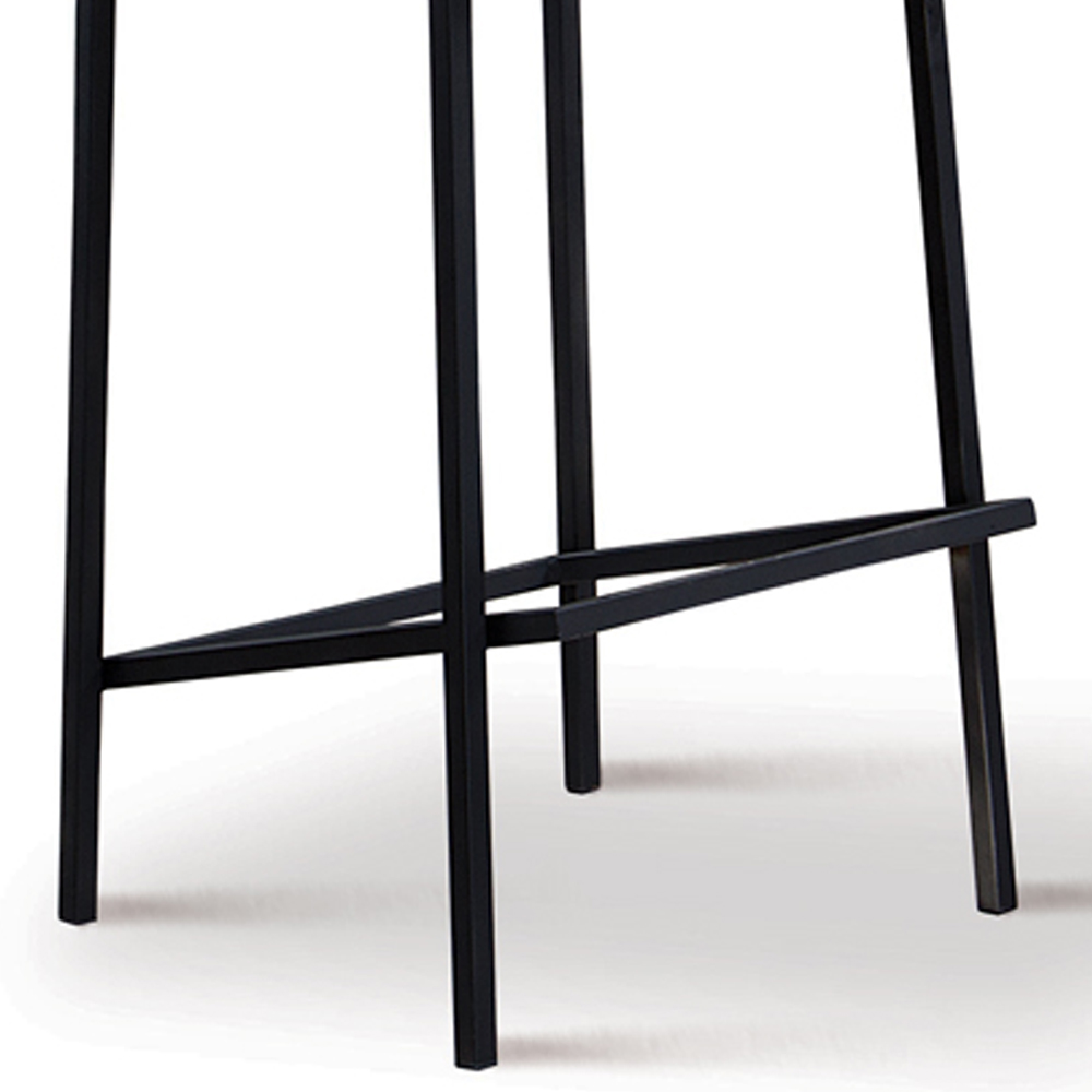 Banqueta Alta Base Em Aço Preto F109 Linho Azul Jeans Dmobiliario