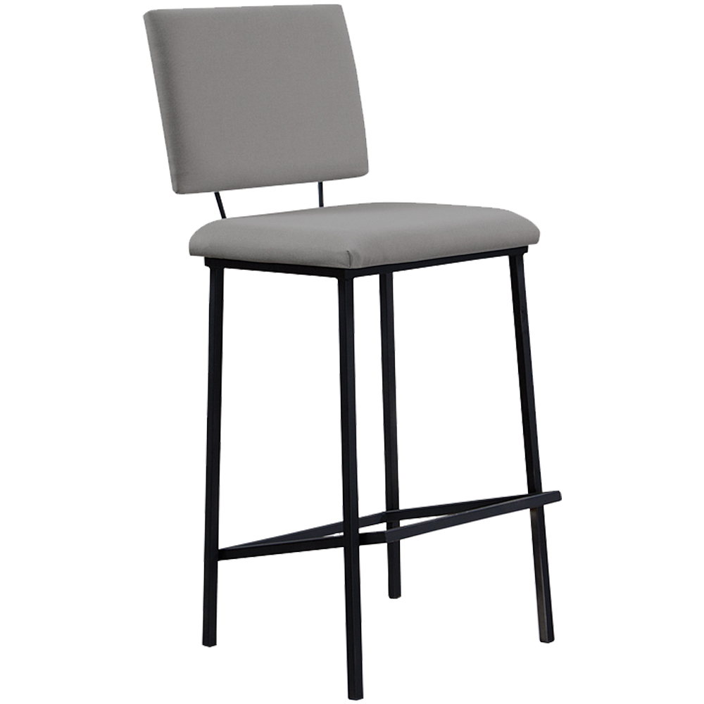 Banqueta Alta Base Em Aço Preto F109 Linho Cinza Dmobiliario