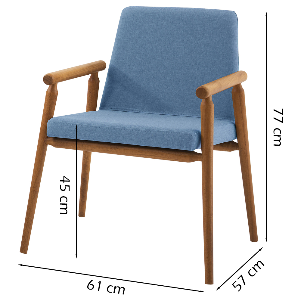 Cadeira Decorativa Base Madeira F56 Linho Azul Jeans Dmobiliario