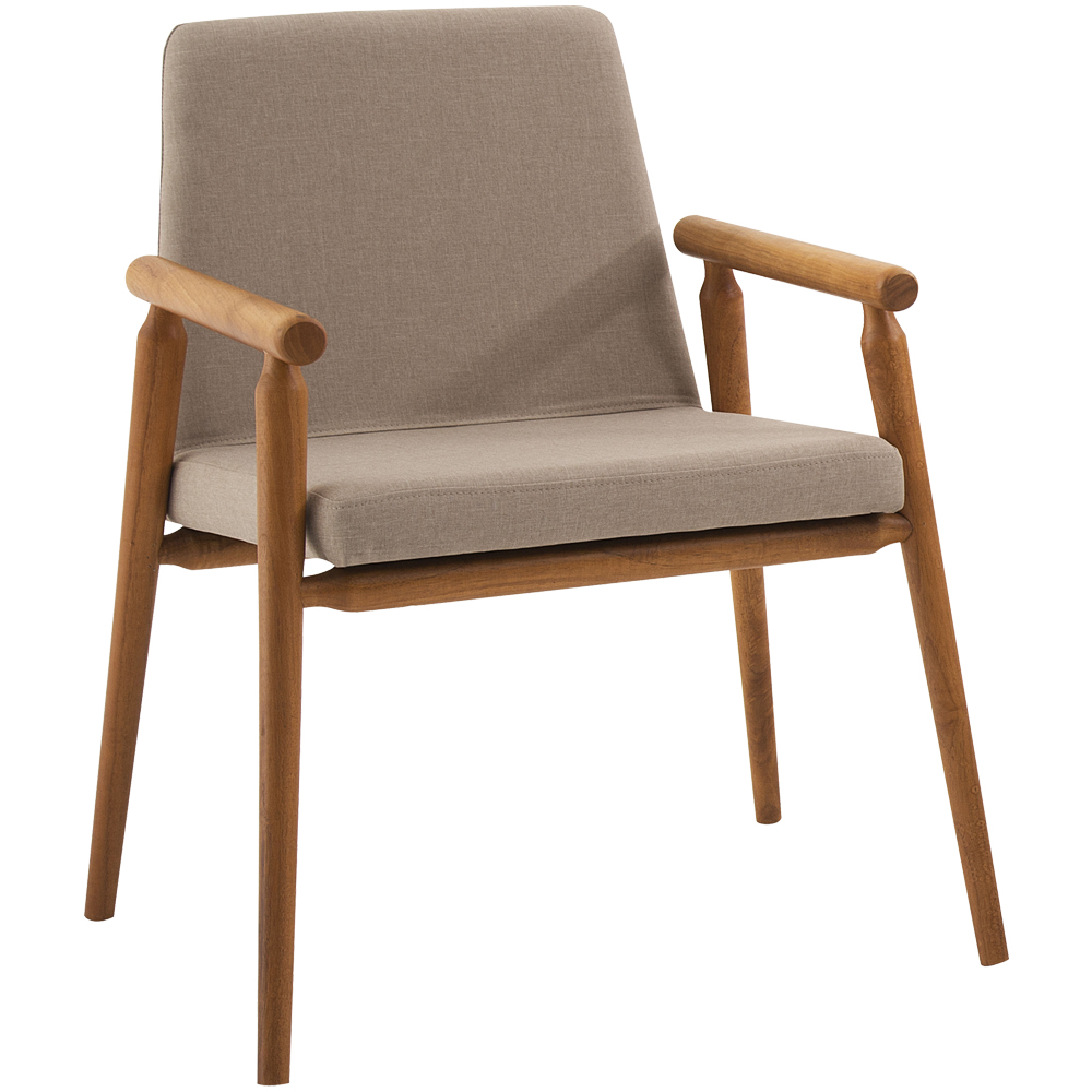 Cadeira Decorativa Base Madeira F56 Linho Bege Dmobiliario