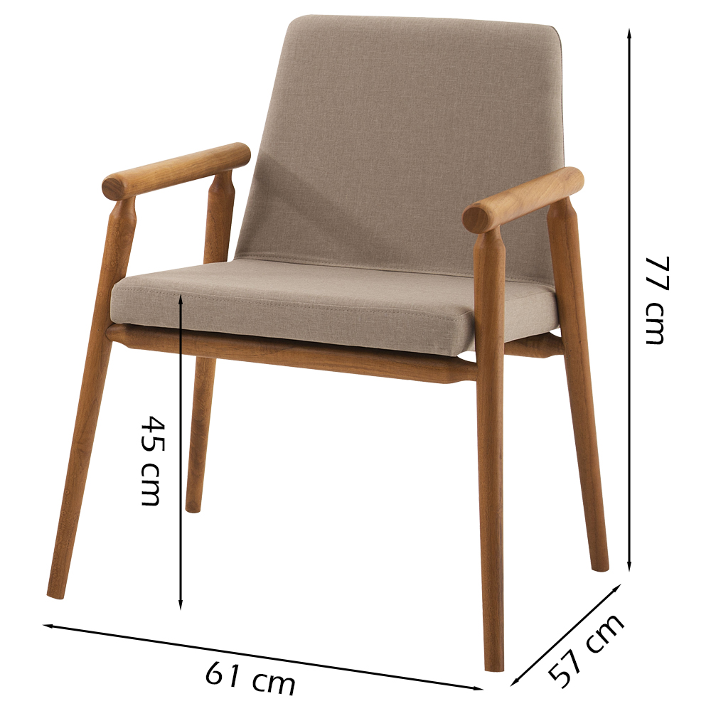 Cadeira Decorativa Base Madeira F56 Linho Bege Dmobiliario