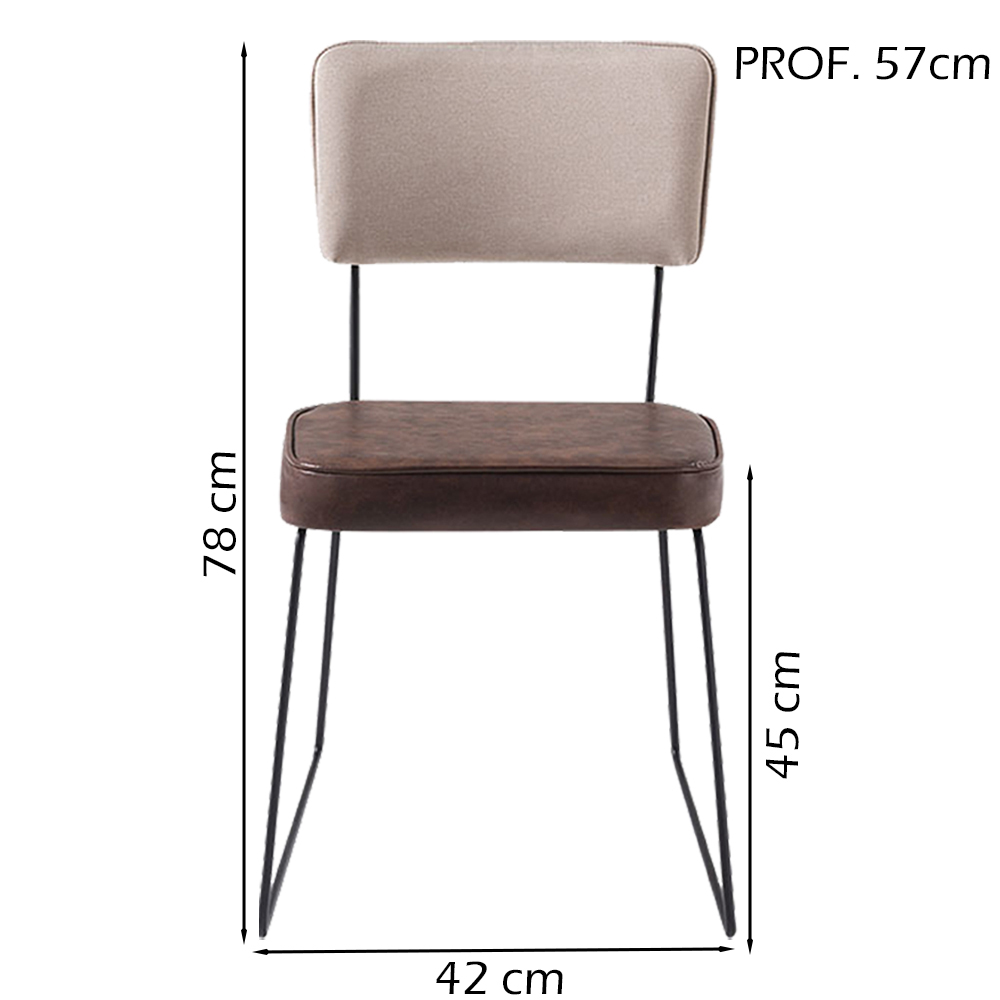 Cadeira Decorativa Pes Preto F53X1 Corano Marrom Linho Bege Dmobiliario