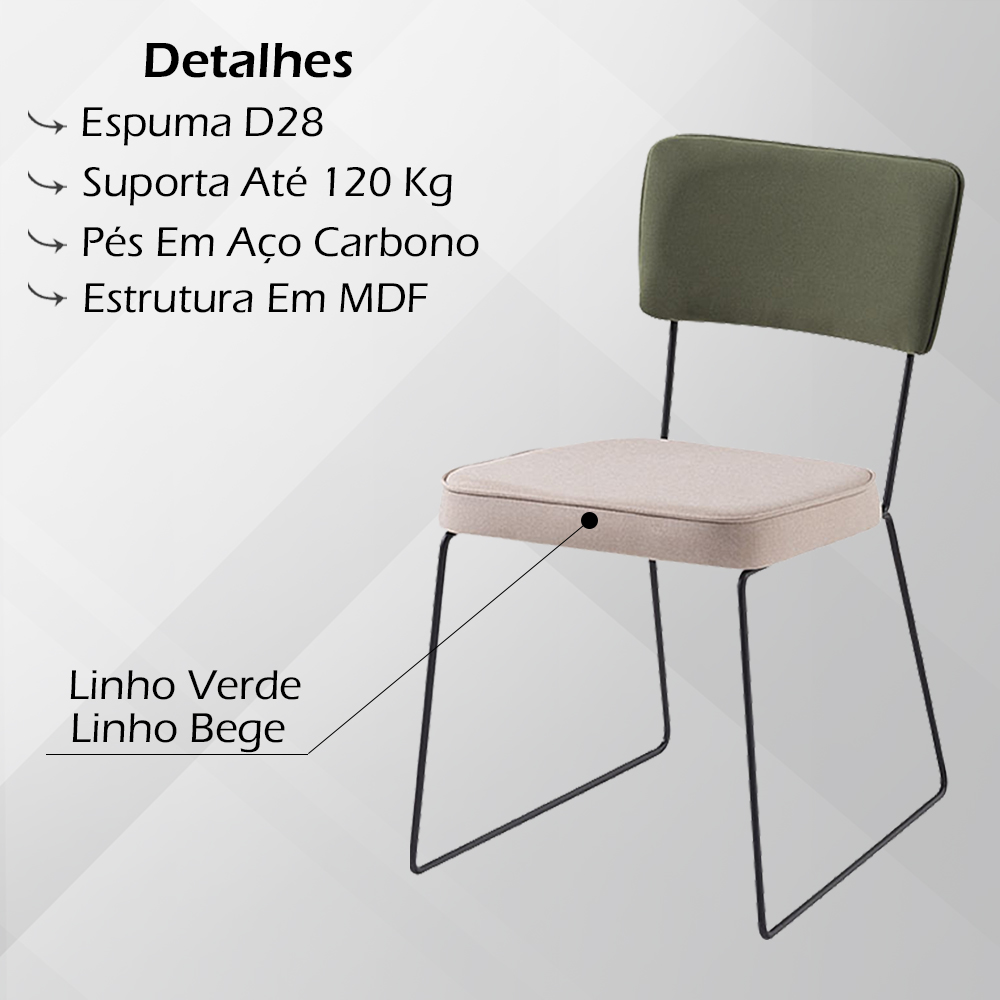 Cadeira Decorativa Pes Preto F53X1 Linho Bege Verde Dmobiliario