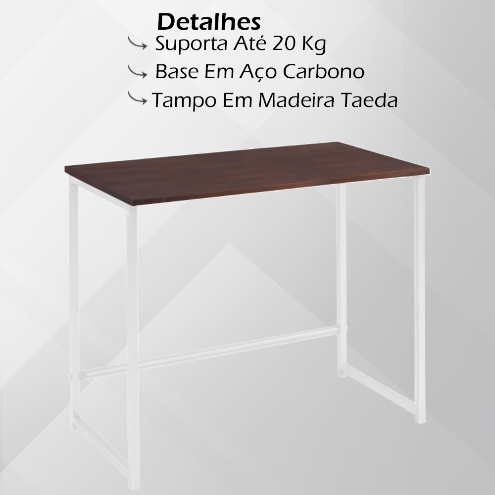 Escrivaninha F83 Madeira Taeda Castanho 80x75 cm Base Aço Branco Dmobiliario