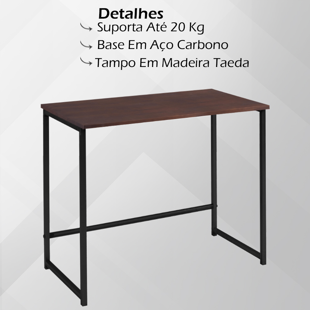 Escrivaninha F83 Madeira Taeda Castanho 80x75 cm Base Aço Preto Dmobiliario