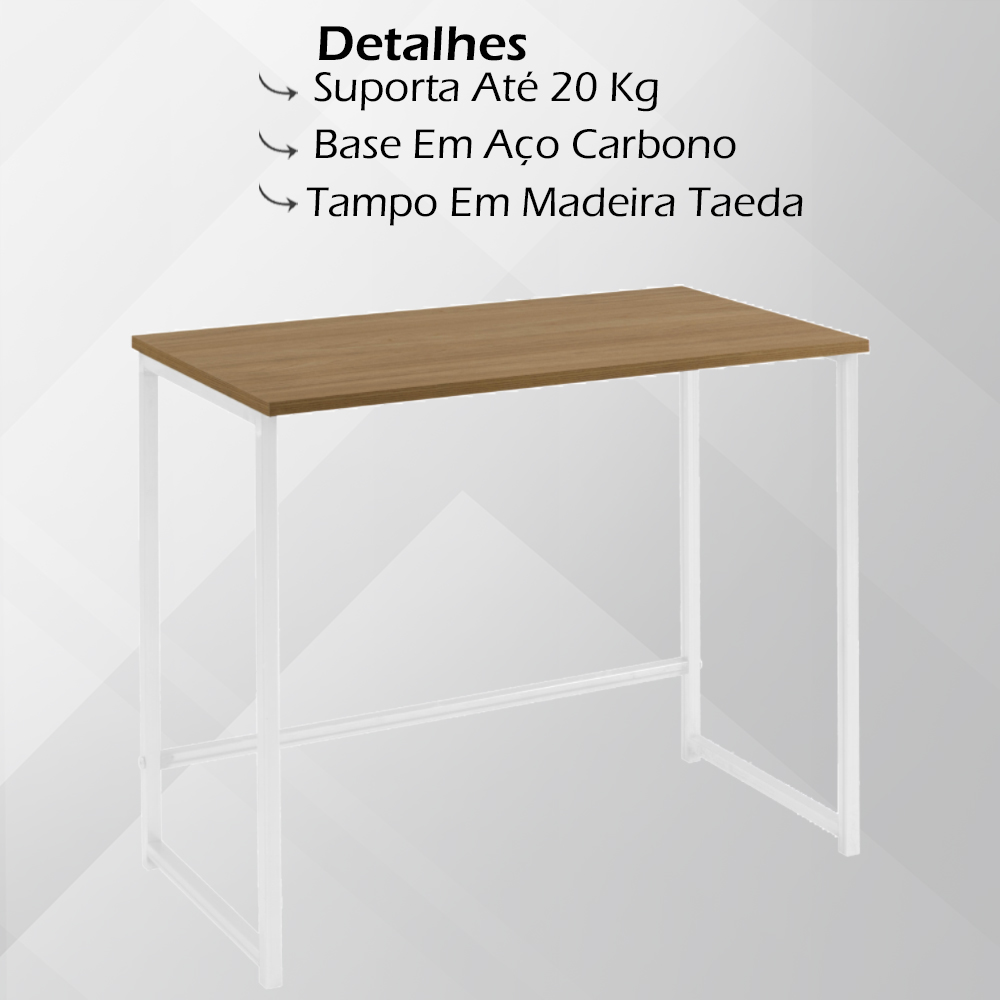 Escrivaninha F83 Madeira Taeda Mell 80x75 cm Base Aço Branco Dmobiliario
