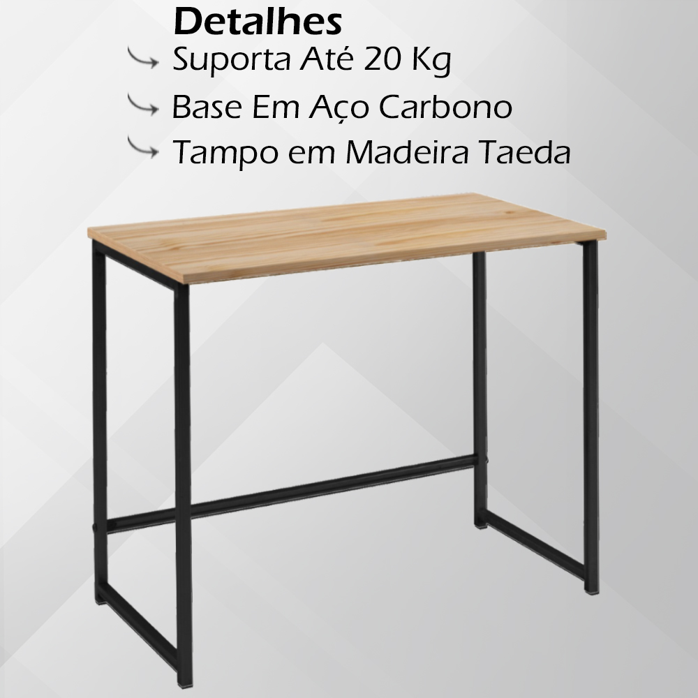 Escrivaninha Industrial Aço Preto I15 Tampo Natural Madeira Taeda Dmobiliario