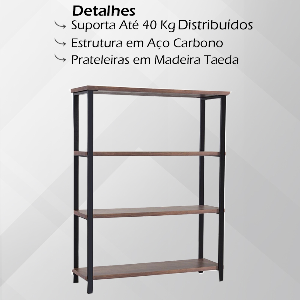 Estante Industrial Aço Preto 120x153 I12 Castanho Madeira Taeda Dmobiliario