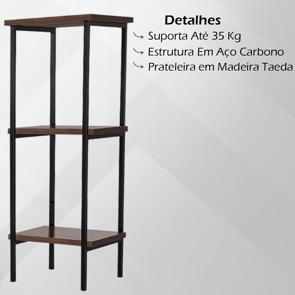 Estante Torre Aço Preto I13 Castanho Madeira Taeda Dmobiliario