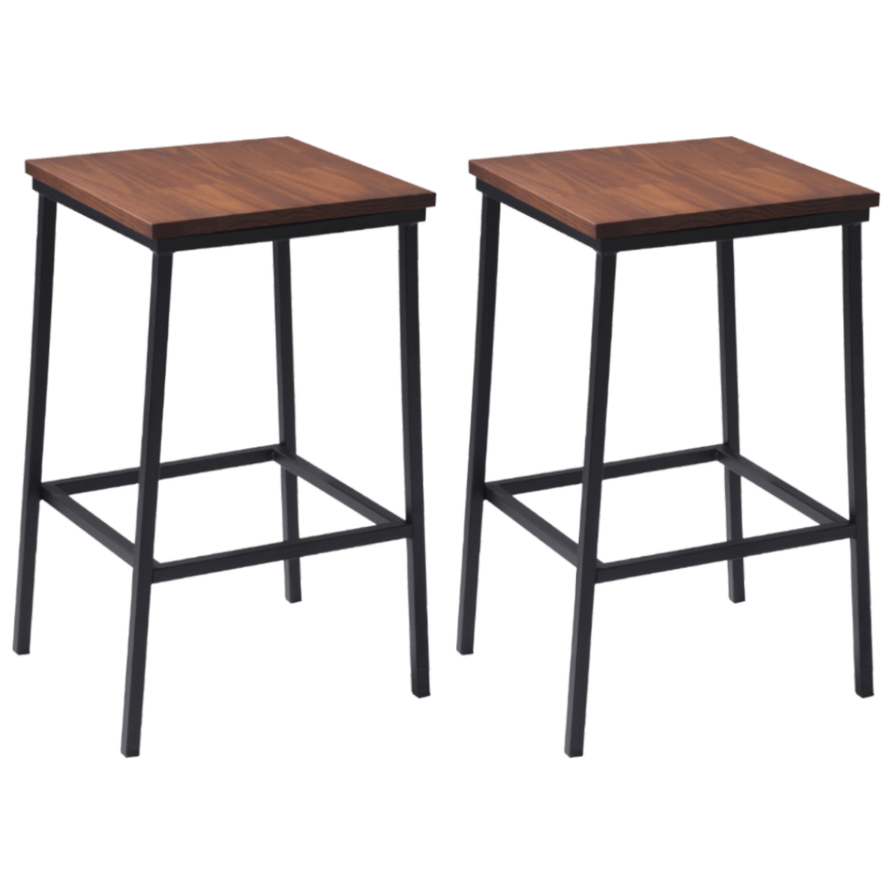 Kit 2 Banquetas Alta Base Aço Preto I02 Madeira Taeda Castanho Dmobiliario
