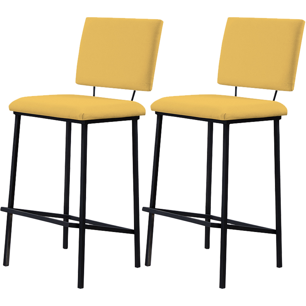 Kit 2 Banquetas Alta Base Em Aço Preto F109 Linho Amarelo Dmobiliario