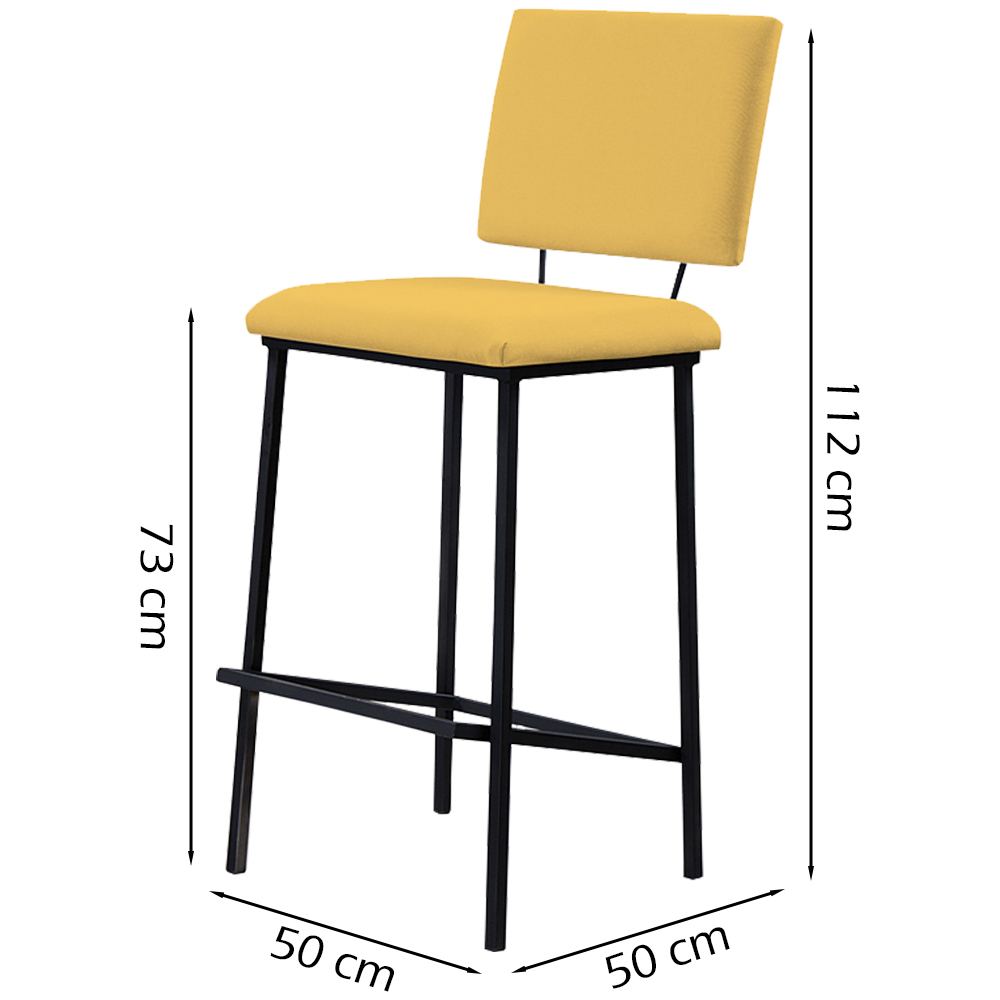 Kit 2 Banquetas Alta Base Em Aço Preto F109 Linho Amarelo Dmobiliario