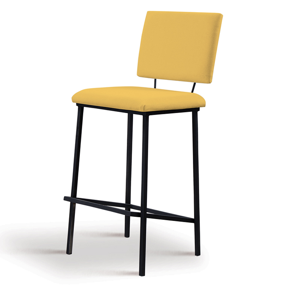 Kit 2 Banquetas Alta Base Em Aço Preto F109 Linho Amarelo Dmobiliario