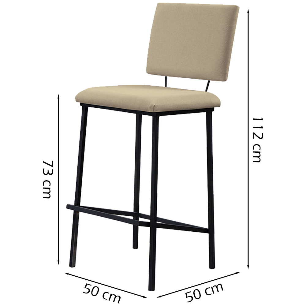 Kit 2 Banquetas Alta Base Em Aço Preto F109 Linho Bege Dmobiliario