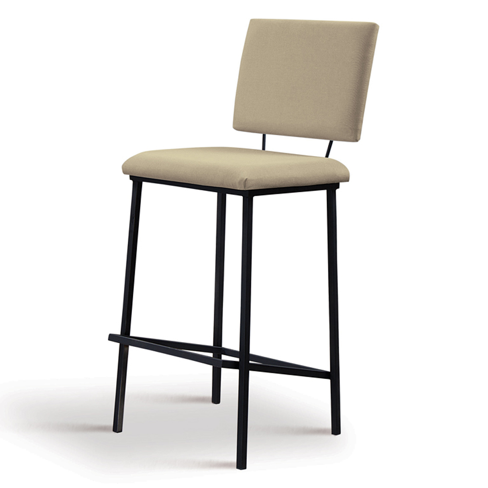Kit 2 Banquetas Alta Base Em Aço Preto F109 Linho Bege Dmobiliario
