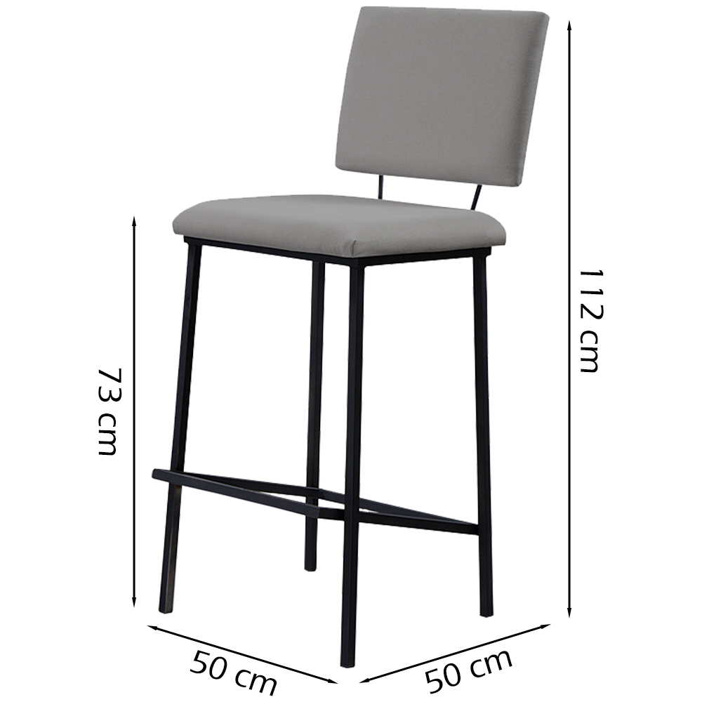 Kit 2 Banquetas Alta Base Em Aço Preto F109 Linho Cinza Dmobiliario