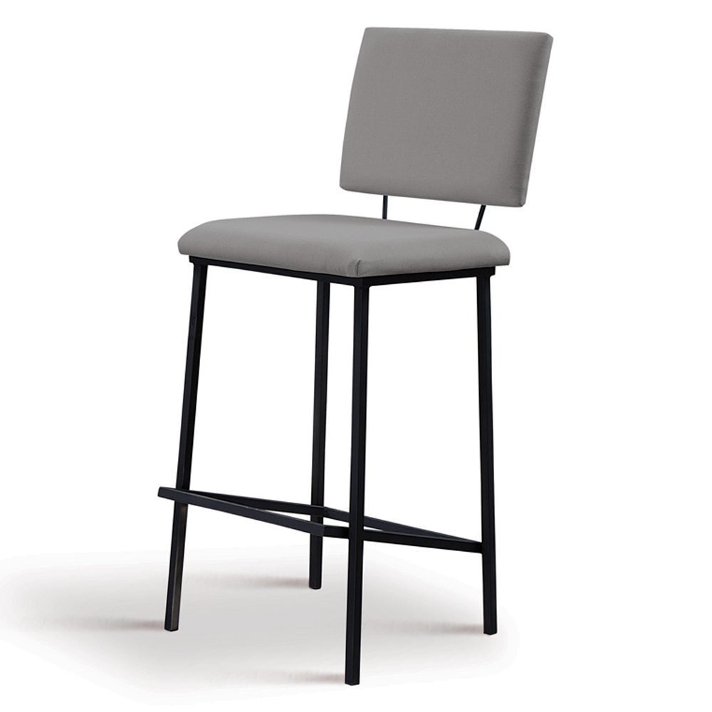 Kit 2 Banquetas Alta Base Em Aço Preto F109 Linho Cinza Dmobiliario