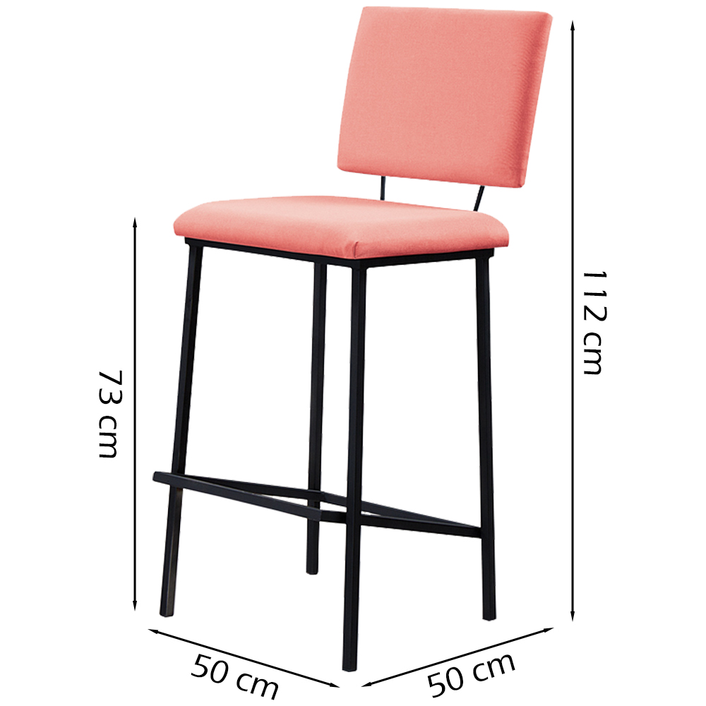 Kit 2 Banquetas Alta Base Em Aço Preto F109 Linho Coral Dmobiliario