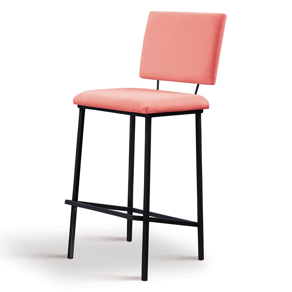 Kit 2 Banquetas Alta Base Em Aço Preto F109 Linho Coral Dmobiliario