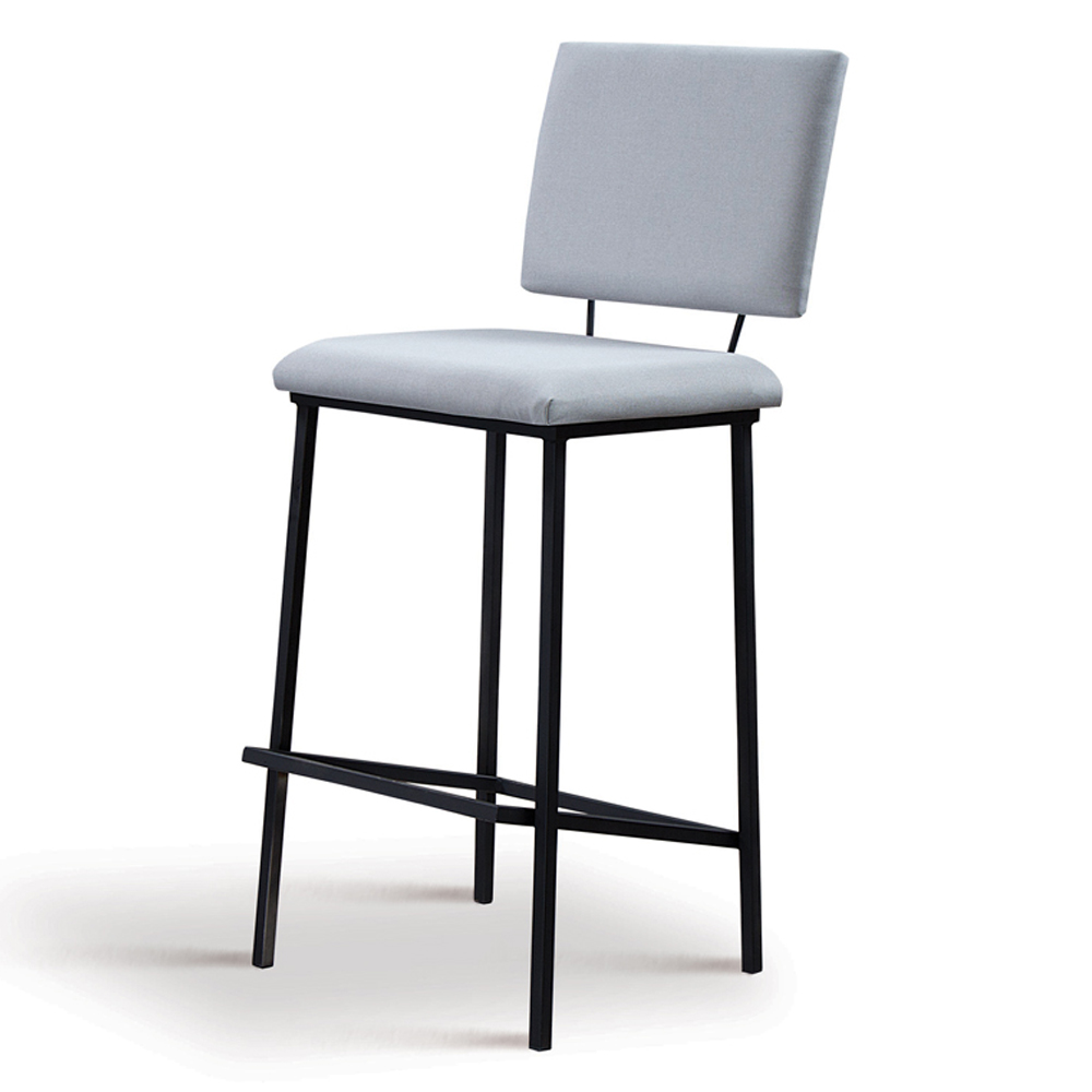 Kit 2 Banquetas Alta Base Em Aço Preto F109 Linho Gelo Dmobiliario