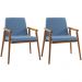 Kit 2 Cadeiras Decorativas Base Madeira F56 Linho Azul Jeans Dmobiliario