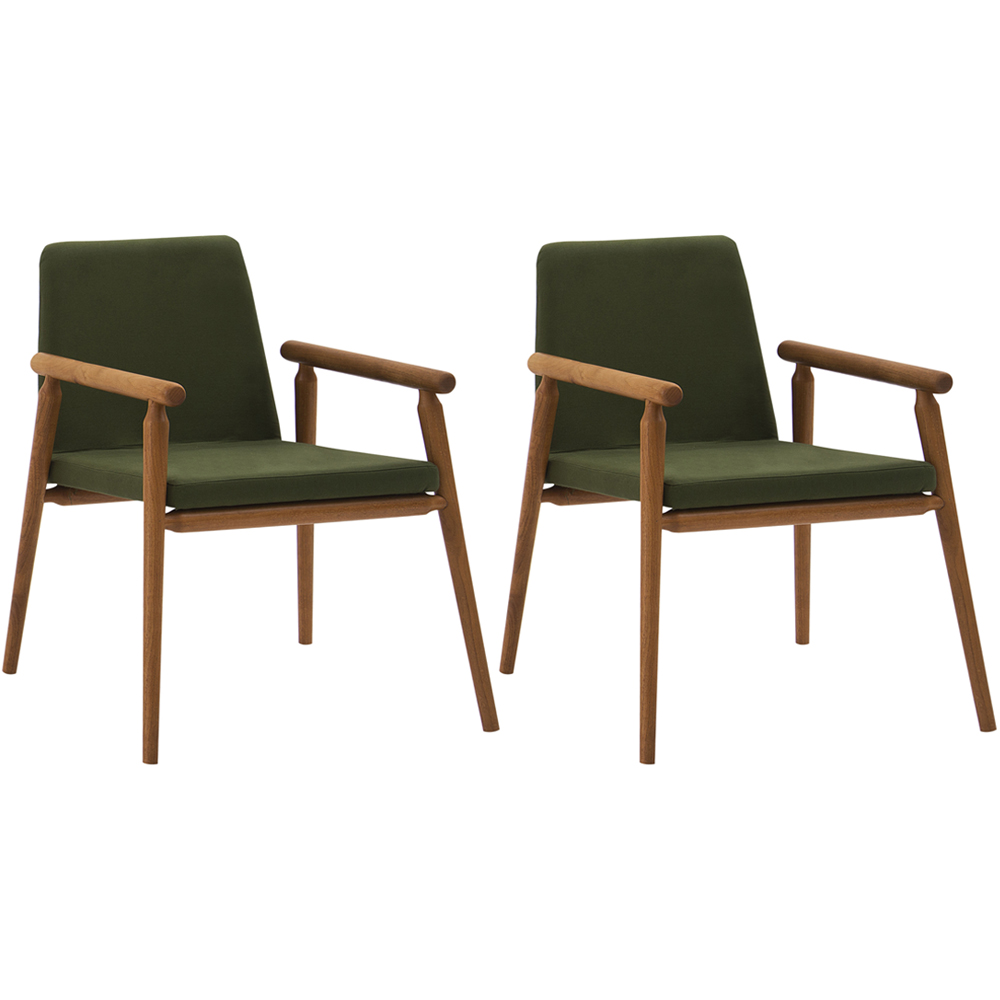 Kit 2 Cadeiras Decorativas Base Madeira F56 Veludo Verde Militar Dmobiliario