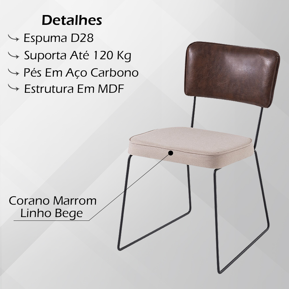 Kit 2 Cadeiras Decorativas F53X1 Linho Bege Corano Marrom Dmobiliario