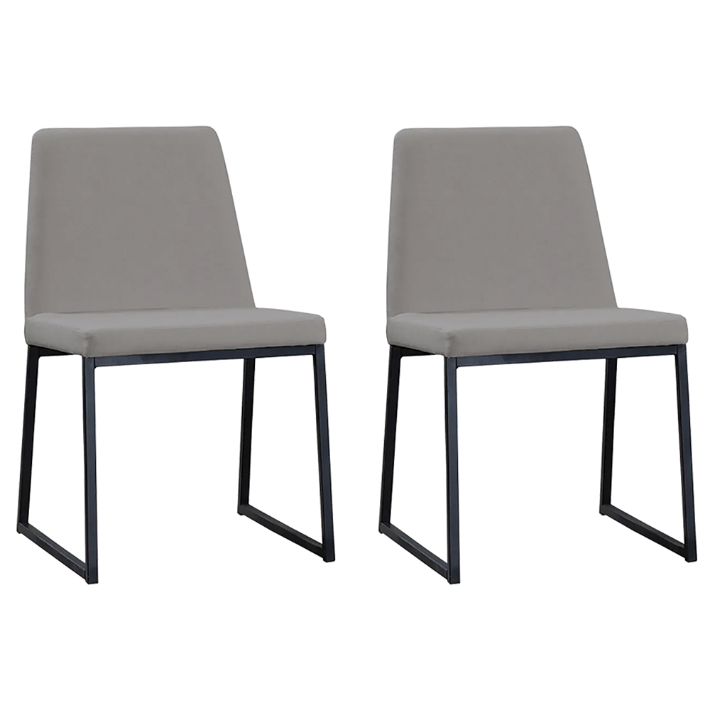 Kit 2 Cadeiras Estofadas Base Aço Preto F37 Linho Cinza Dmobiliario