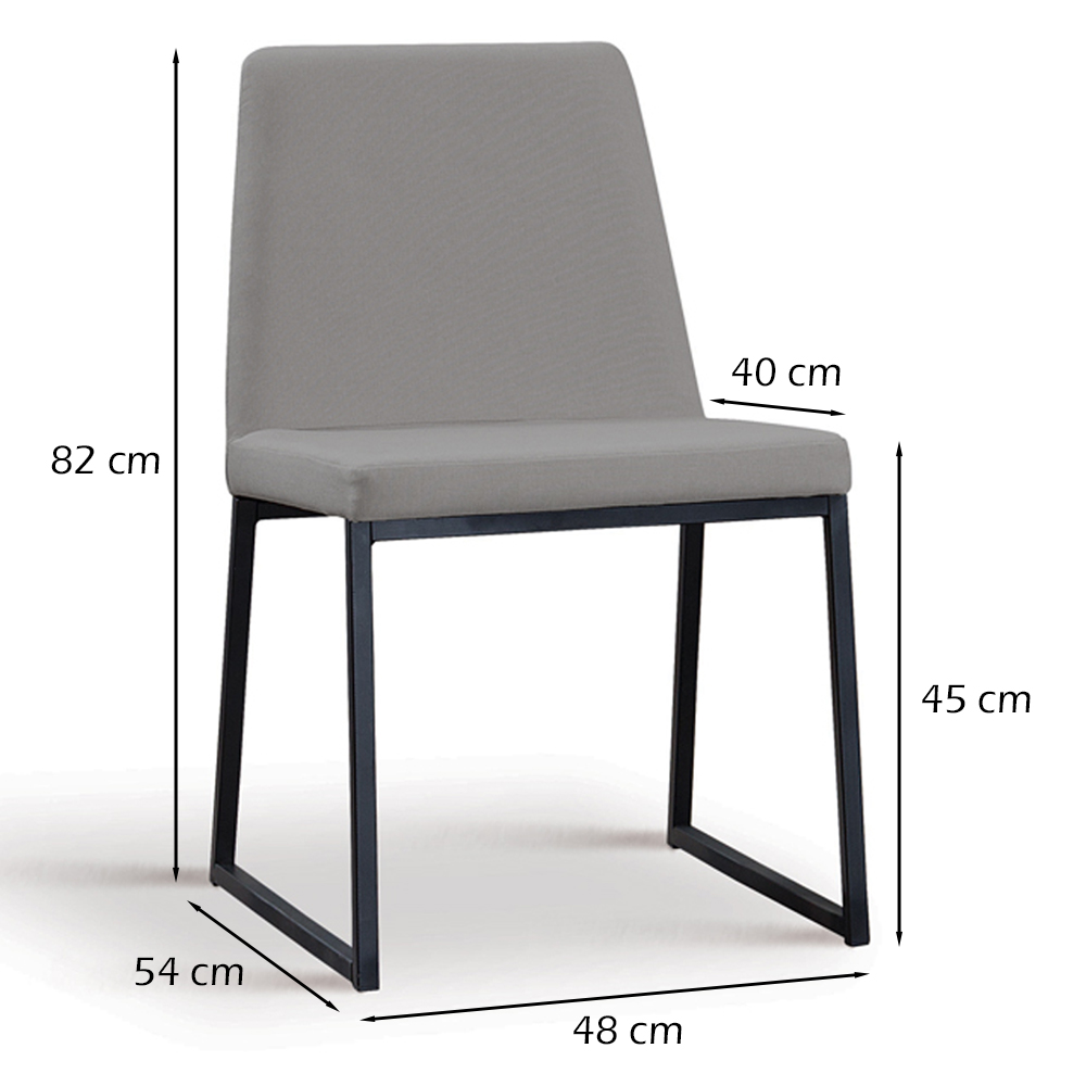 Kit 2 Cadeiras Estofadas Base Aço Preto F37 Linho Cinza Dmobiliario